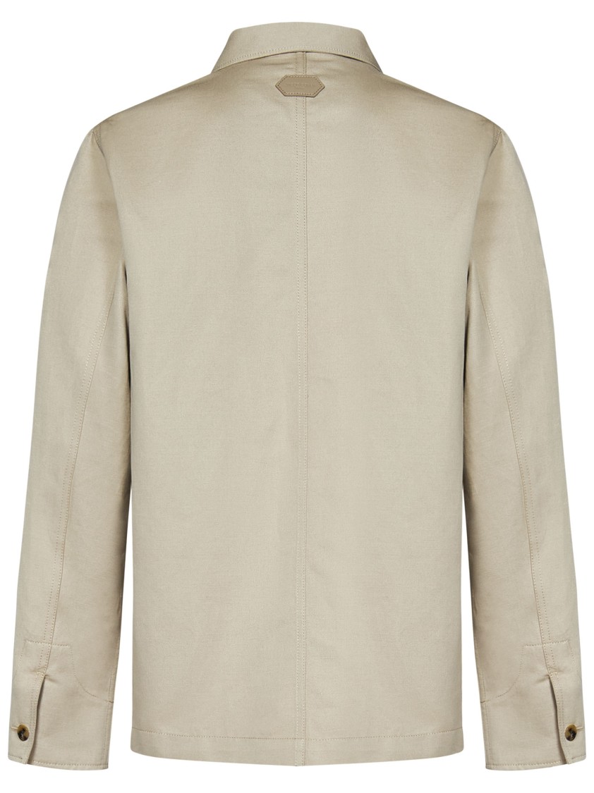 Jacob Cohen Beige Overshirt With Modern Herringbone Pattern And Leather Pocket In Neutral