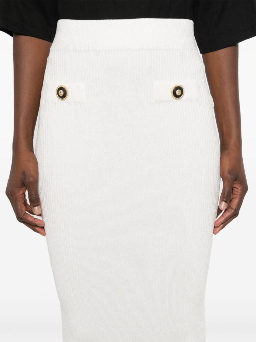 Balmain Ribbed White Midi Skirt In White