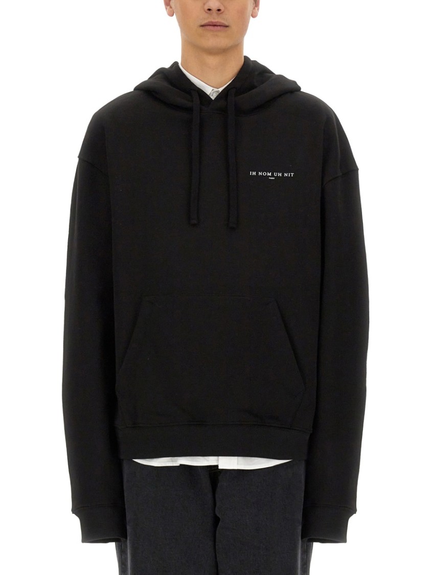 Ih Nom Uh Nit Relaxed Fit Black Hoodie With Graphic Design In Black