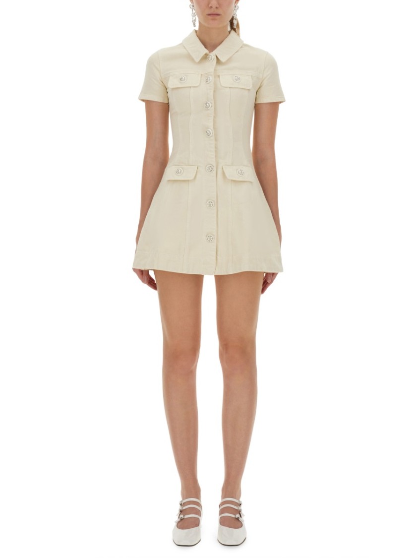 Self-portrait Fitted Cotton Mini Dress With Classic Collar In Multi