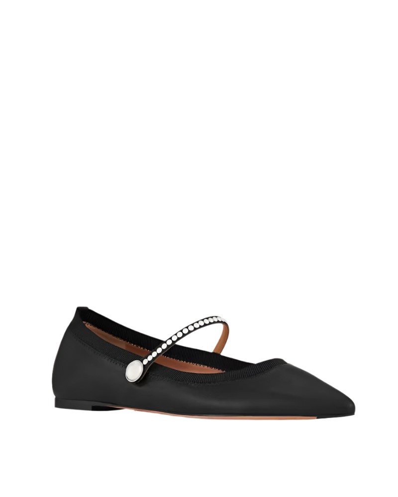 Aquazzura Romy Leather Pearly Mary Jane Ballerina Flats