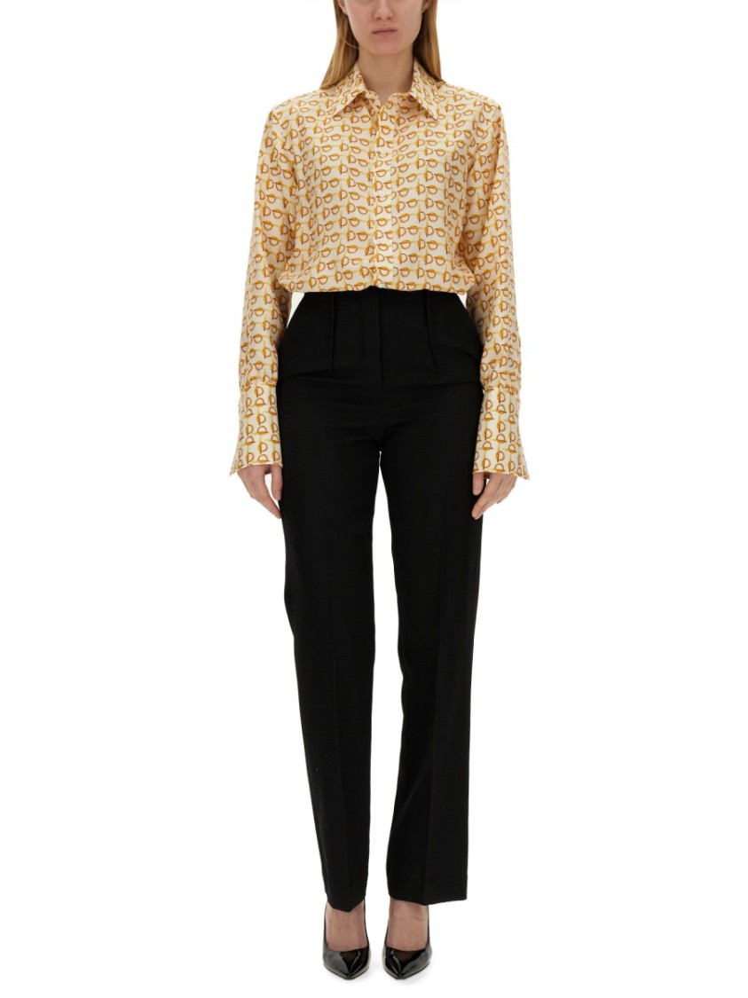 Burberry B-closure Print Silk Poplin Shirt In Brown