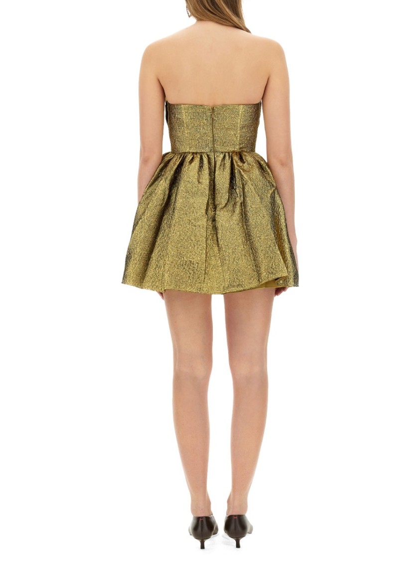 Self-portrait Metallic Fibre Fabric Mini Dress In Gold