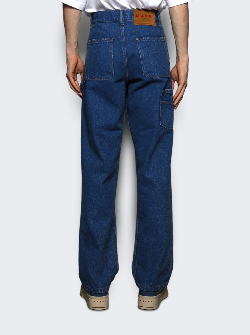 Shop Marni Relaxed Fit Straight Leg Cargo Pants With Functional Pockets In Blue