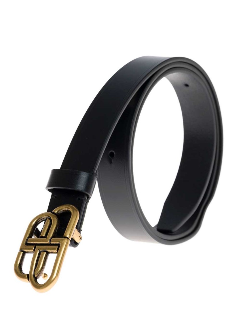 ベルト BALENCIAGA Black Belt with BB buckle in Leather Woman Balenciaga Black Belt With Bb Buckle In Leather Woman In