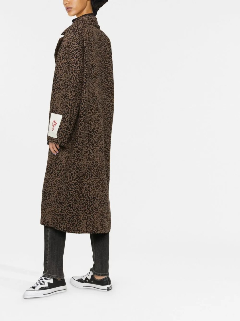 Golden Goose Cocoon Coat In Faded Leopard Jacquard Wool In Brown