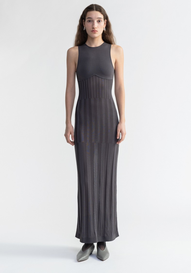 Shop Aeron Clara - Knitted Maxi Dress In Grey