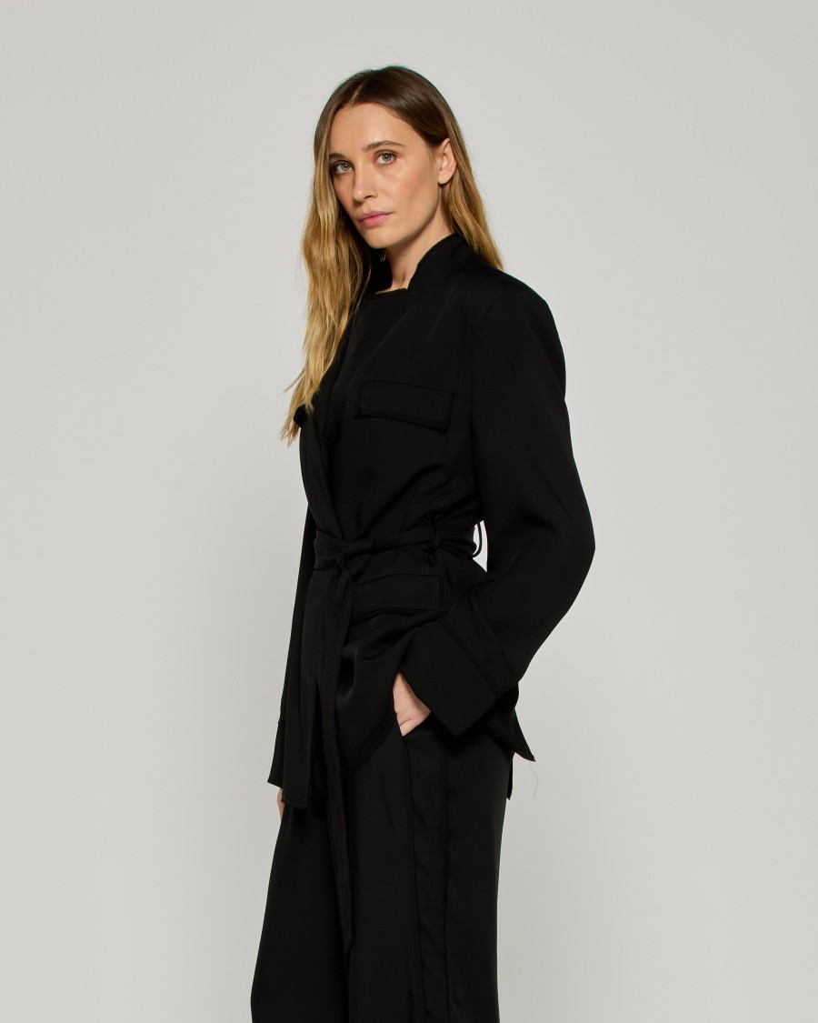 Serena Bute Relaxed Jacket With Georgette Trim - Black In Black