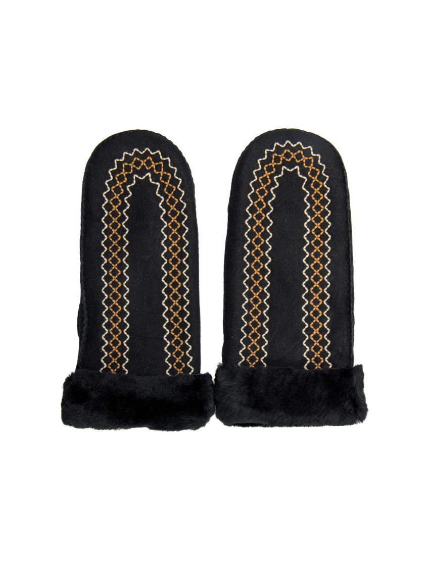 Ugg Atherson Embroidered Sheepskin Mitten Gloves In Black