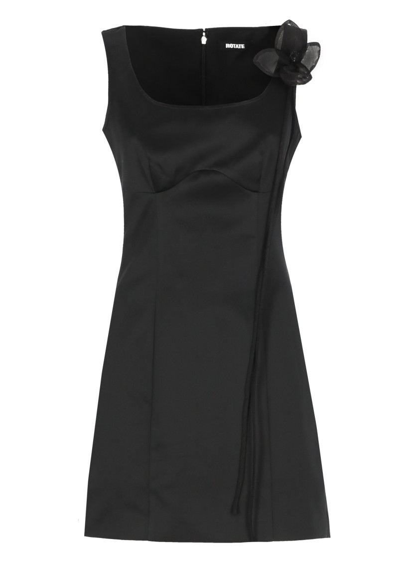 Rotate Birger Christensen Satin Flower Mini Dress In Black