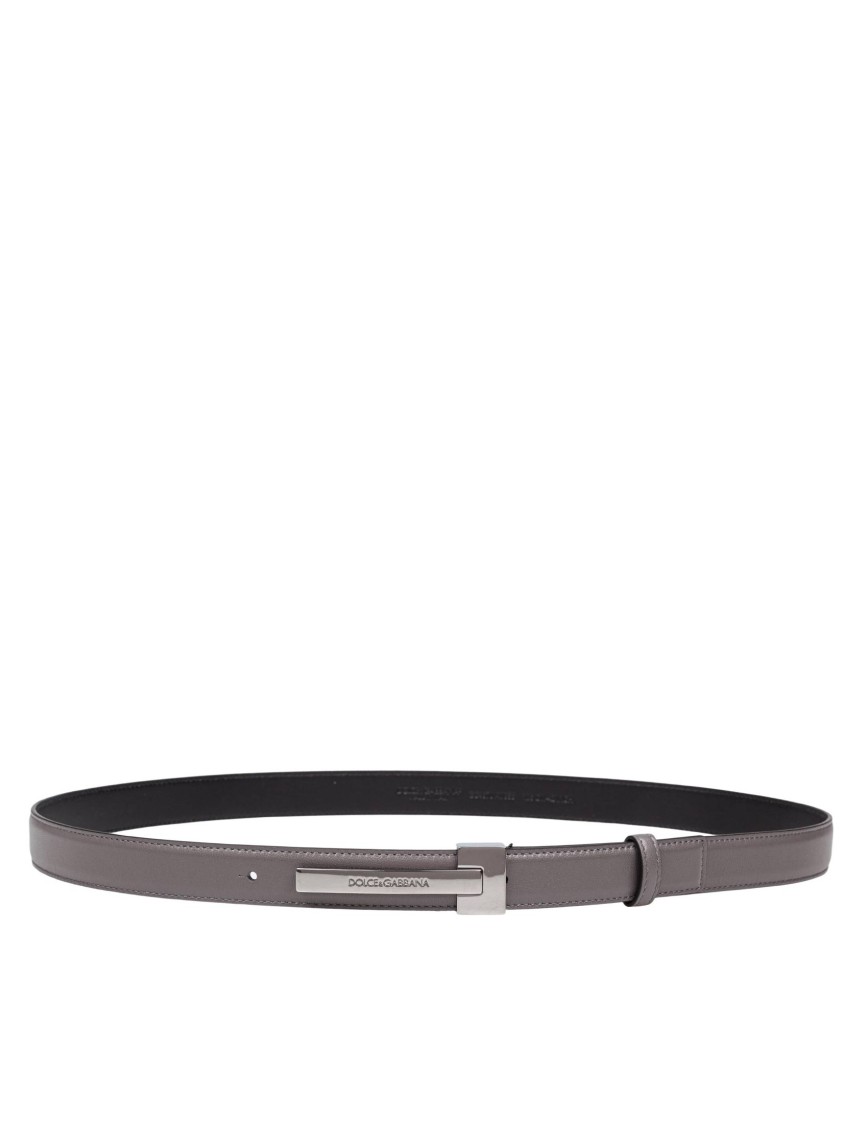 Dolce & Gabbana Leather Belt With Logo Buckle In Grey