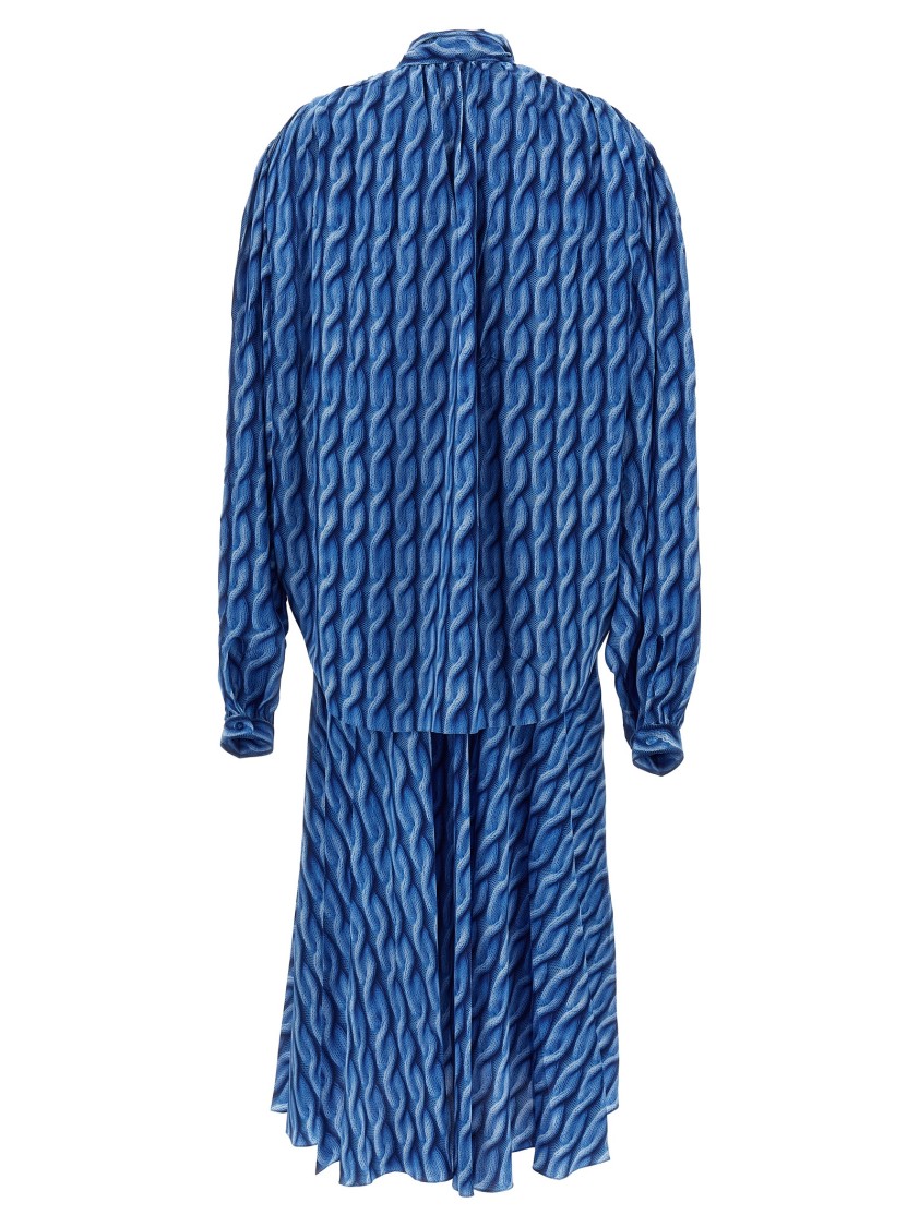 Balenciaga Patterned Drape Midi Dress In Blue
