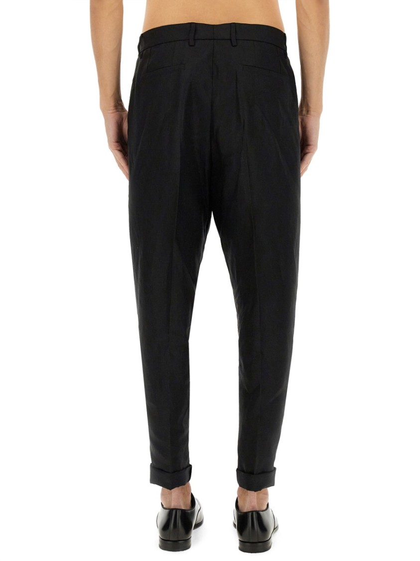 Dolce & Gabbana Black Pants With Turn-up Hem In Linen Man In Black