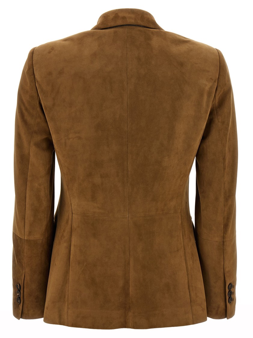 Brunello Cucinelli Brown Suede Blazer With Peak Lapels