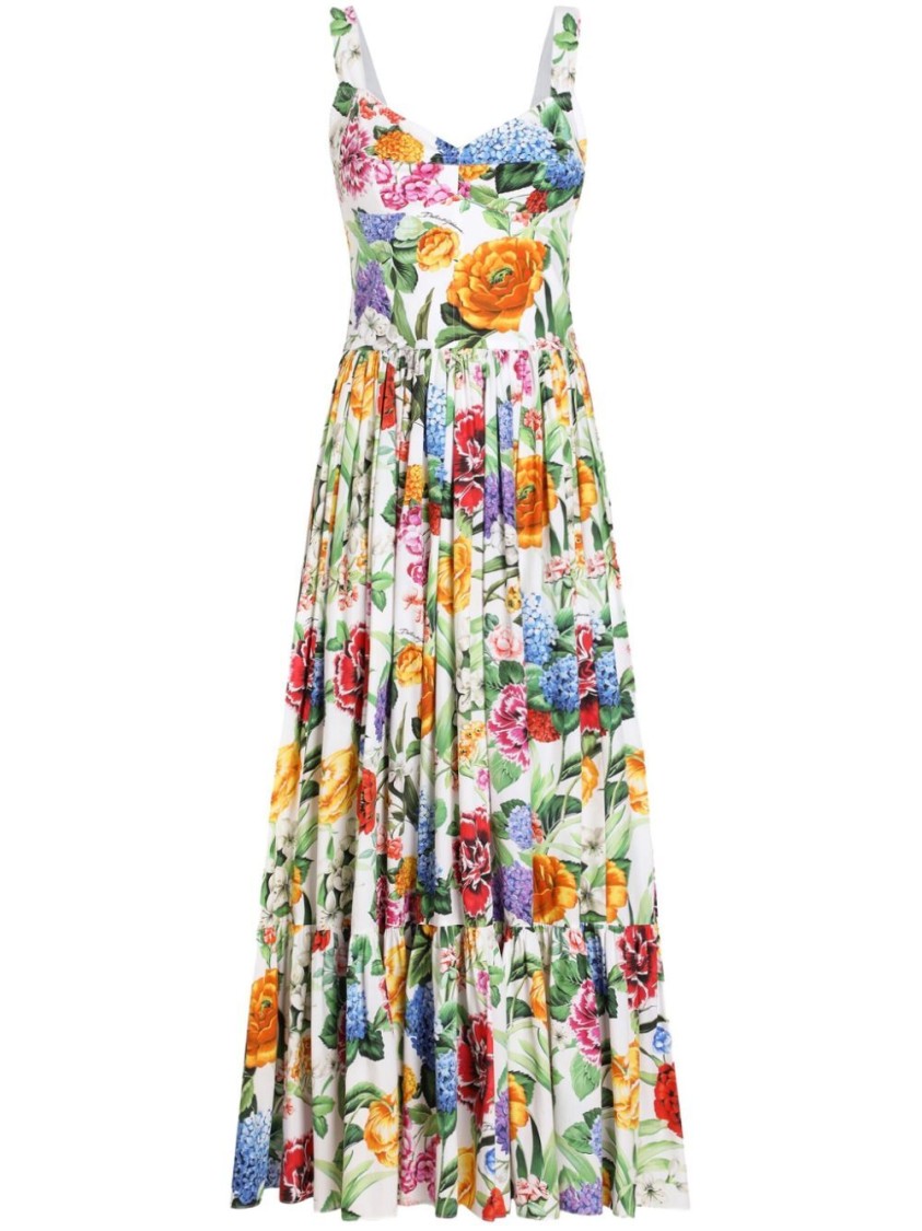 Dolce & Gabbana Floral Print Maxi Dress With Fitted Bodice