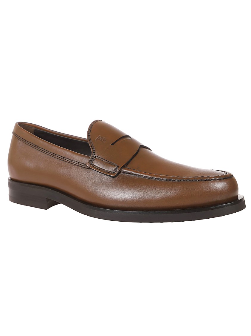 Tod's Penny Loafer Moccasin Shoes With Fine Stitching In Brown