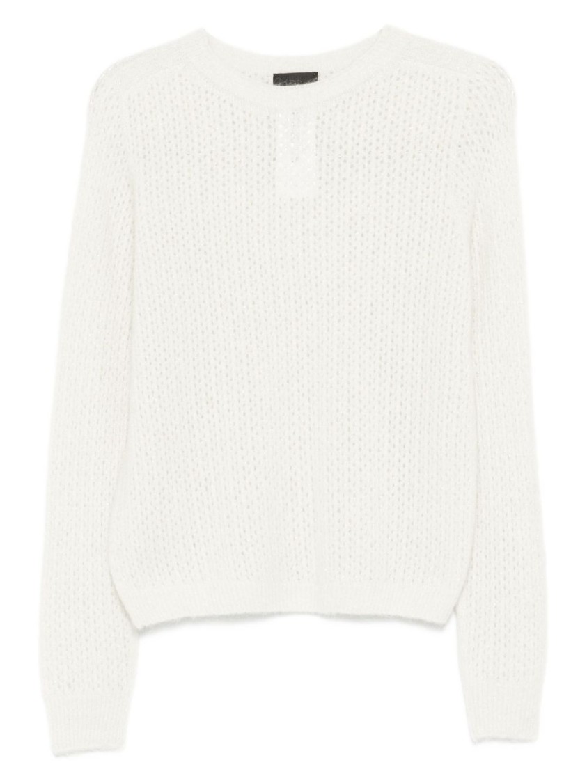 Liu •jo Lightweight Open-knit Sweater With Classic Round Neckline In White