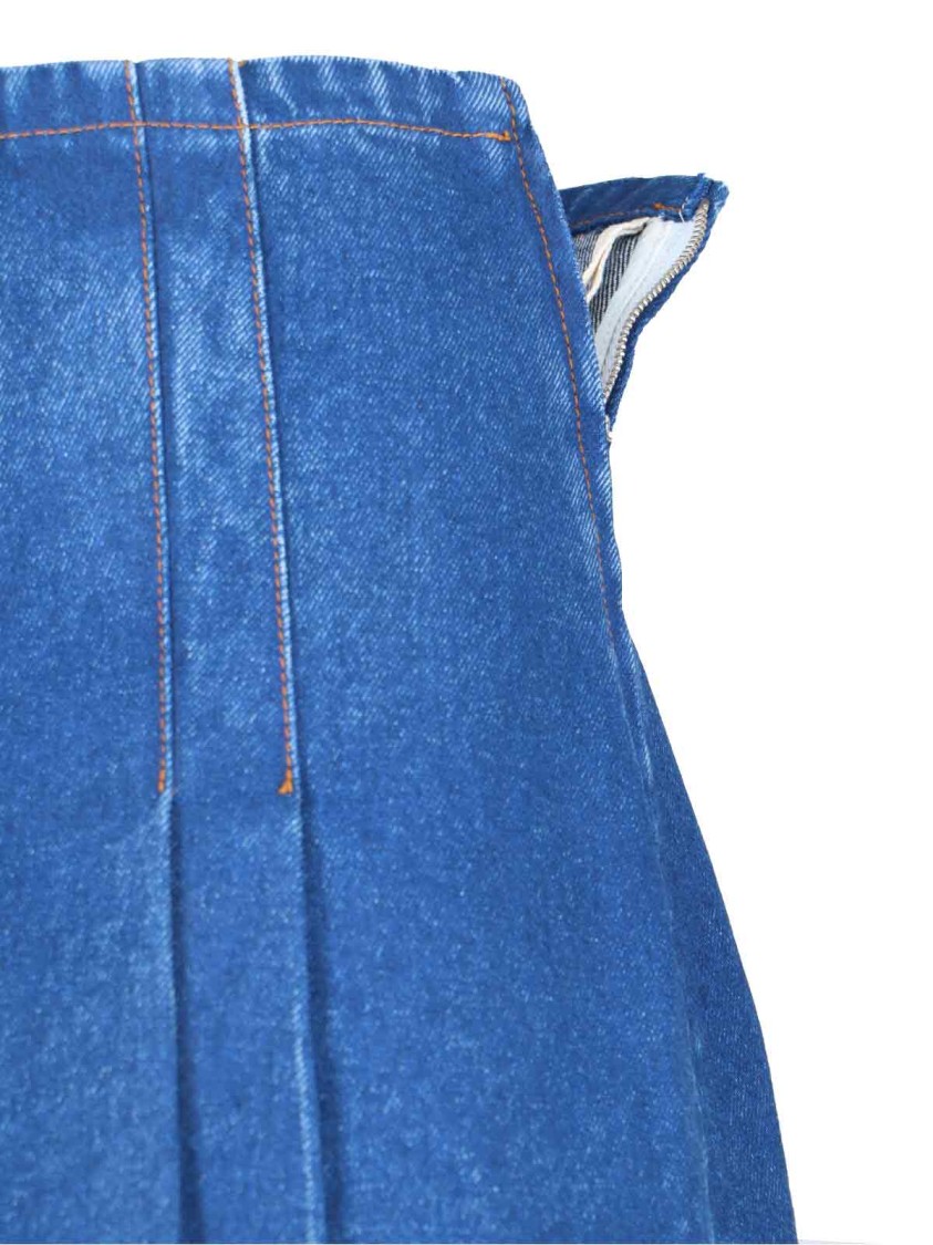 Marni Denim High Waist Midi Skirt With Pleated Detail In Blue