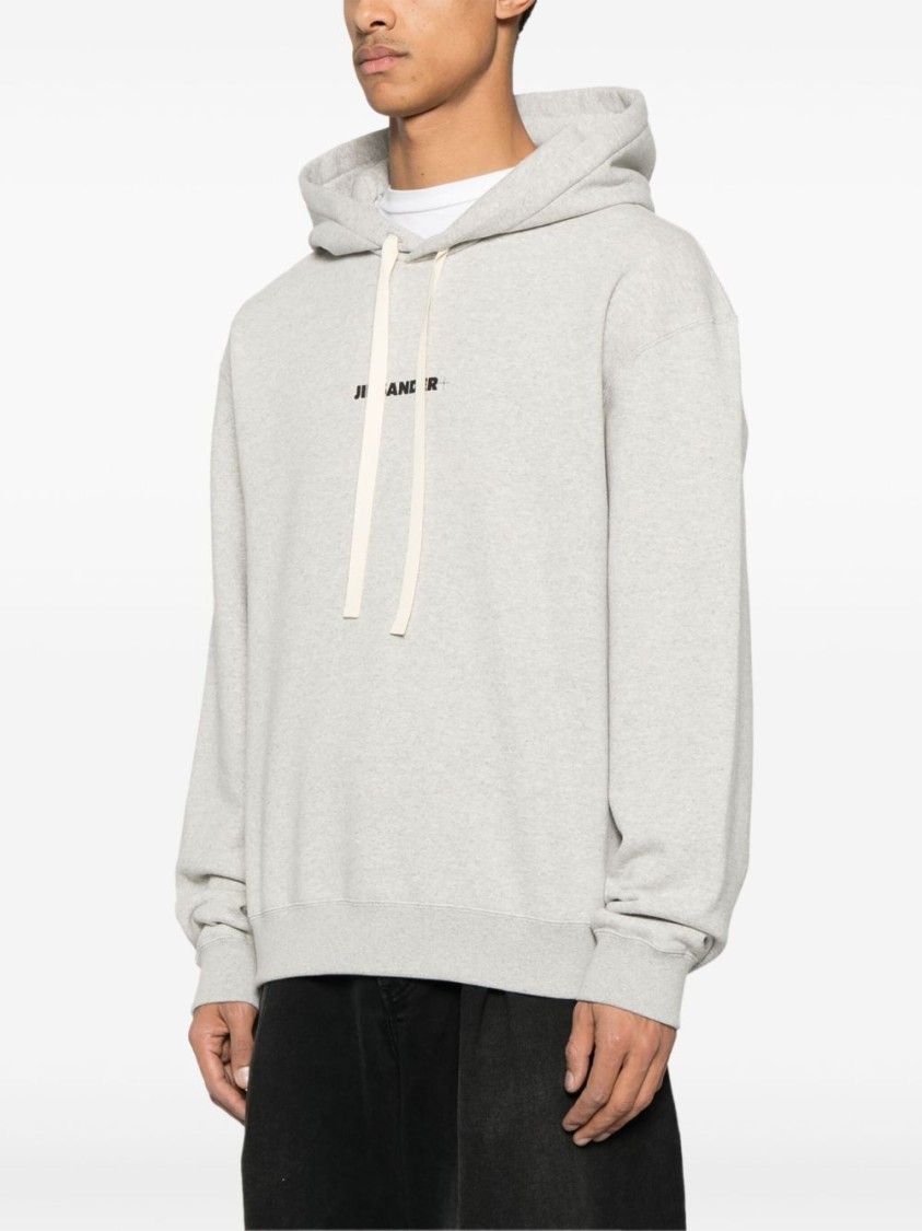 Jil Sander Light Grey Hoodie Sweatshirt With Drawstring In Gray