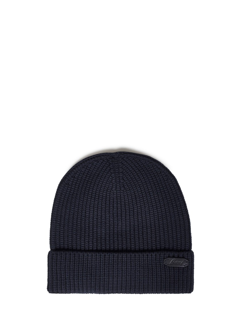 Brioni Ribbed Knit Beanie In Midnight Blue Wool In Blue
