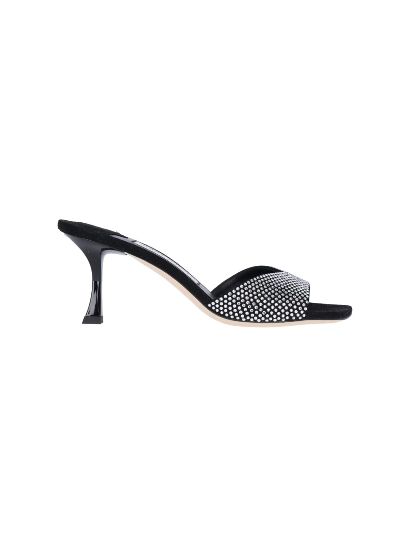 Jimmy Choo "skye 70" Crystal Sandals In Black Satin Silver