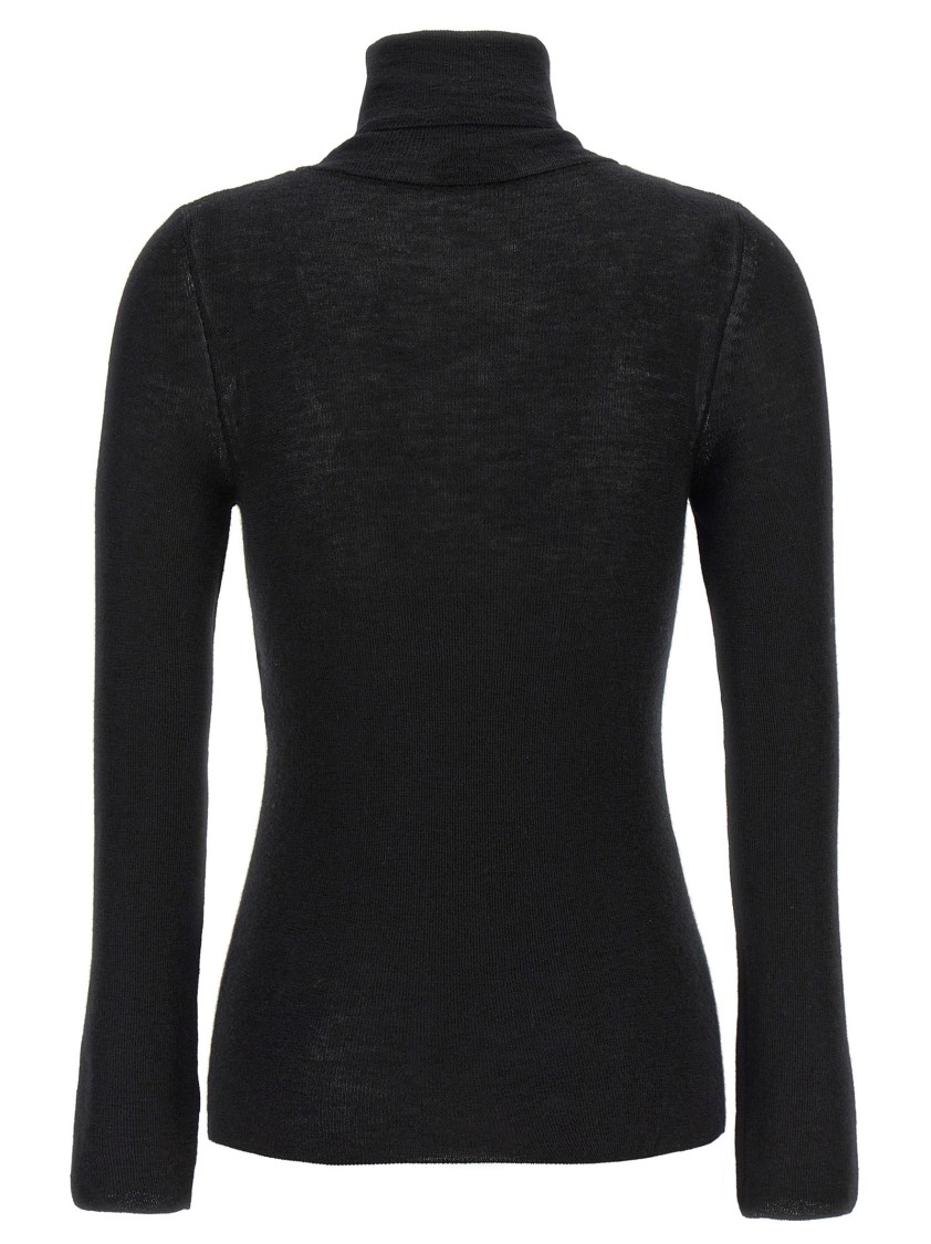 Tom Ford Turtleneck Long-sleeve Fine Cashmere-silk Top In Black