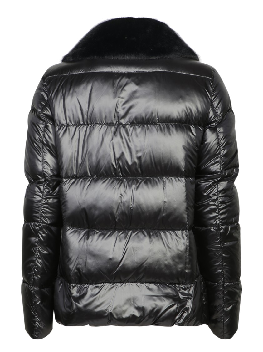 Herno Faux Fur And Quilted Nylon Down Bomber Jacket In Black
