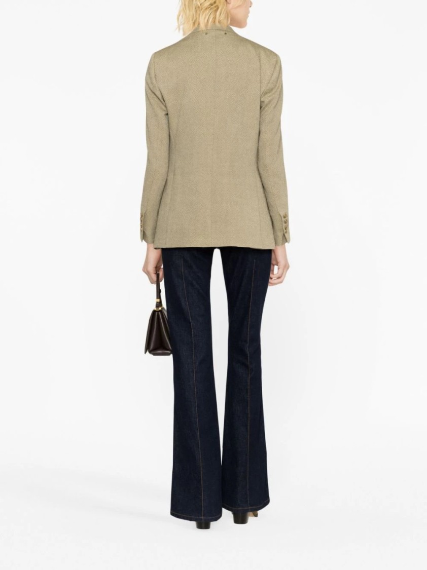 Golden Goose Double-breasted Blazer With Jacquard Pattern In Green