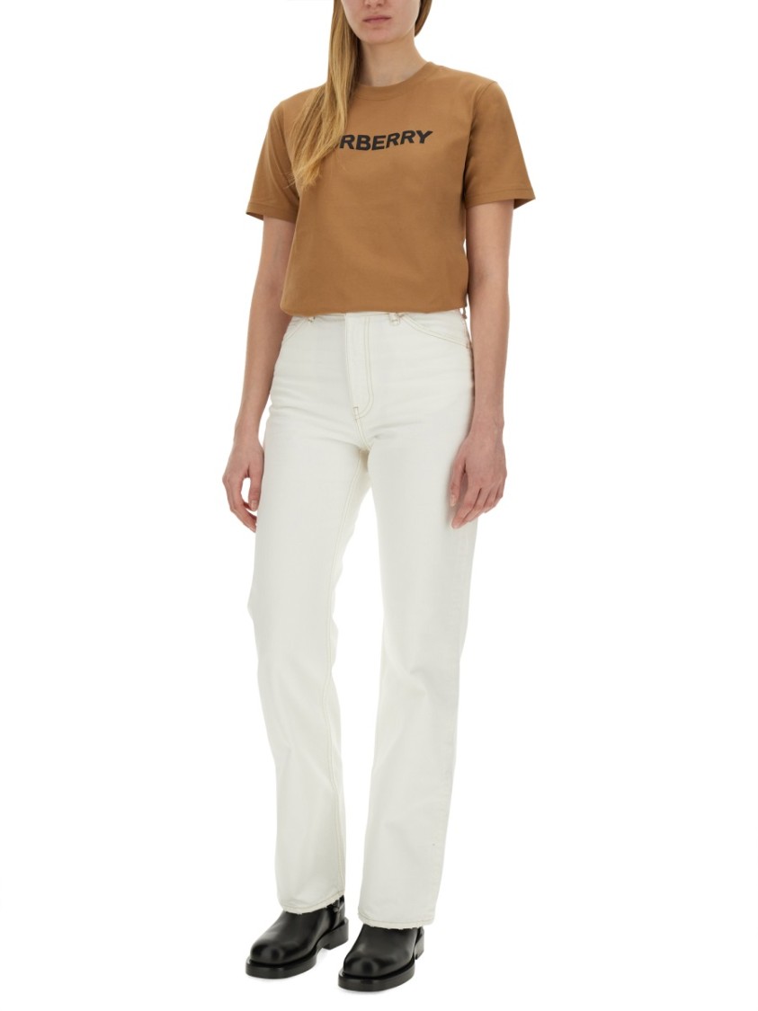 Burberry Beige T-shirt With Logo Print On Front In Cotton Woman In Brown