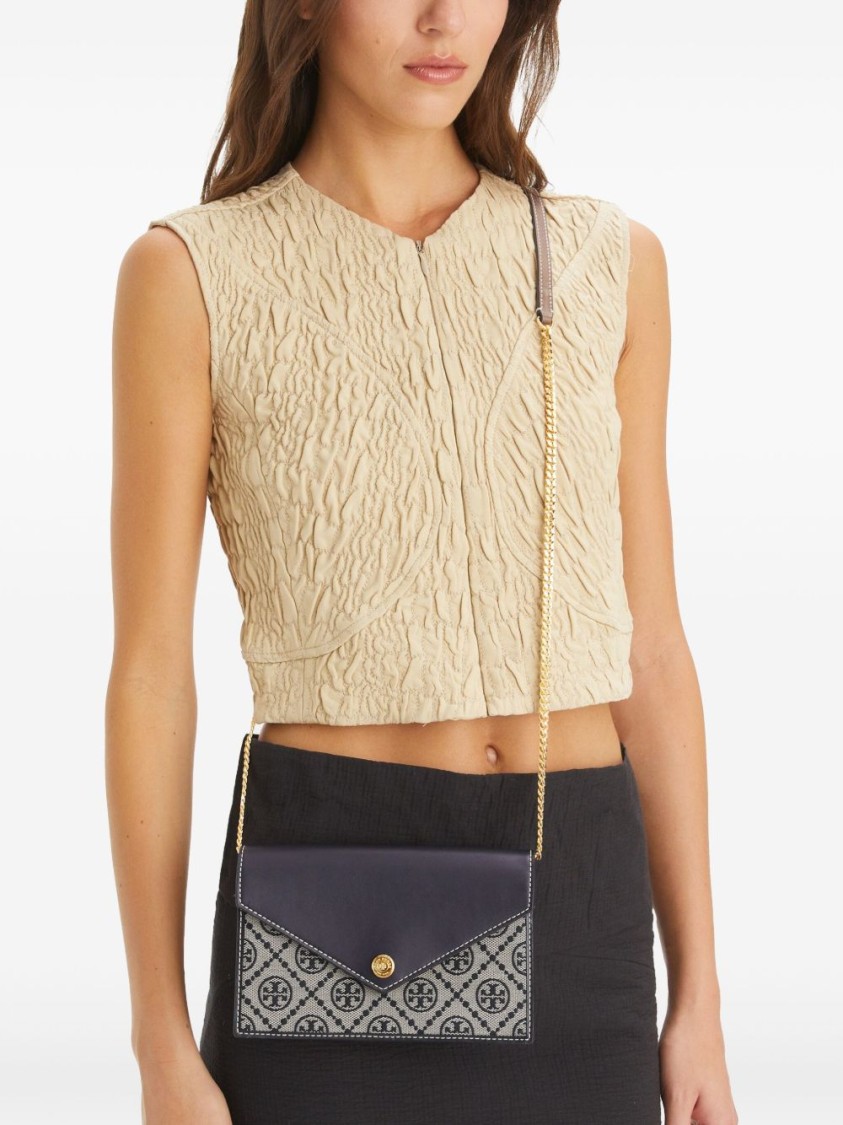 Tory Burch T-monogram Envelope Wallet On Chain In Gray