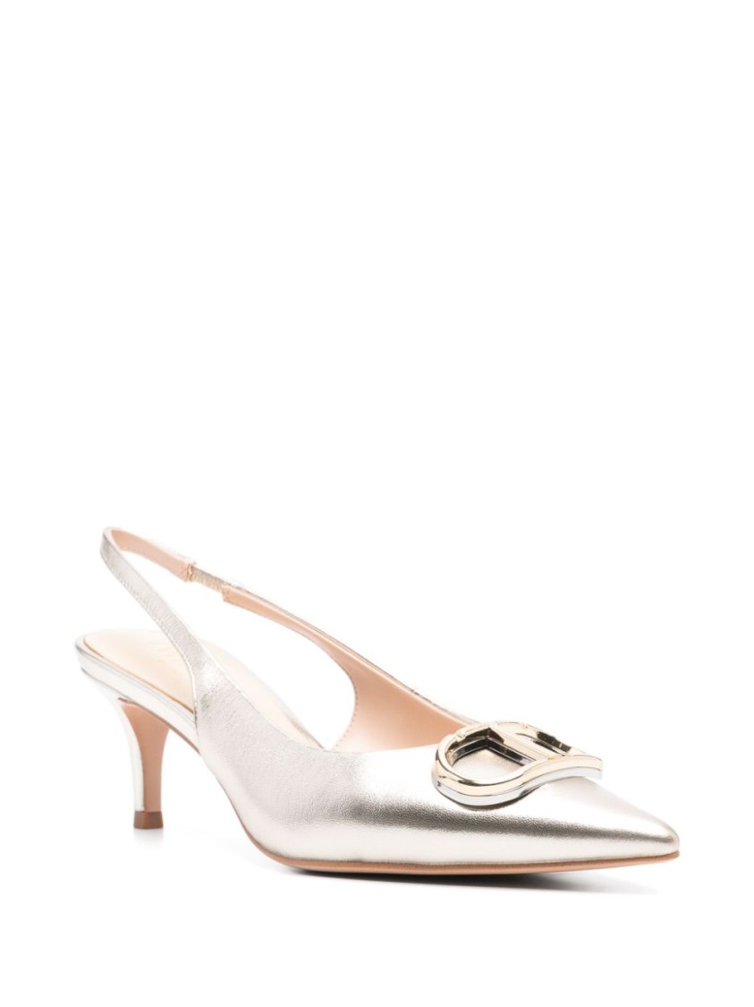 Twinset Twin-set Gold-tone Sandals With Elasticated Slingback