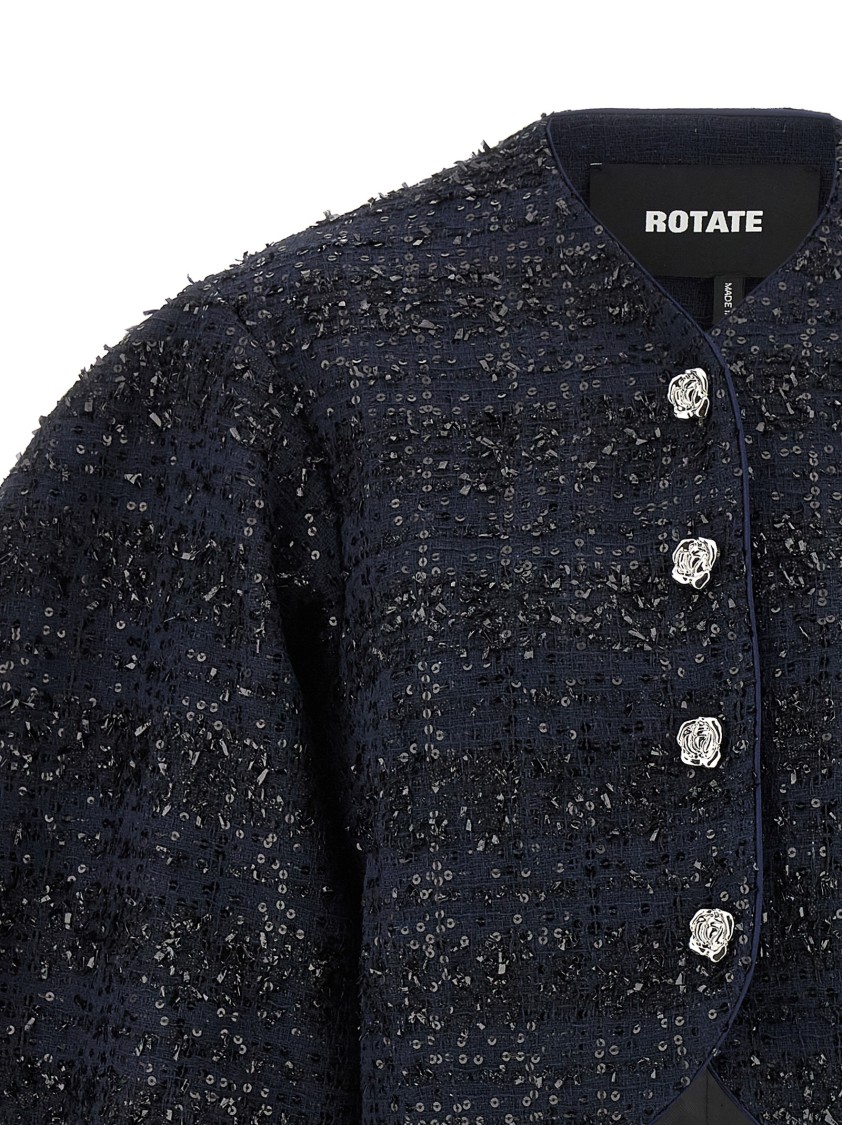 Rotate Birger Christensen Sequin-embellished Puff-sleeve Jacket In Black