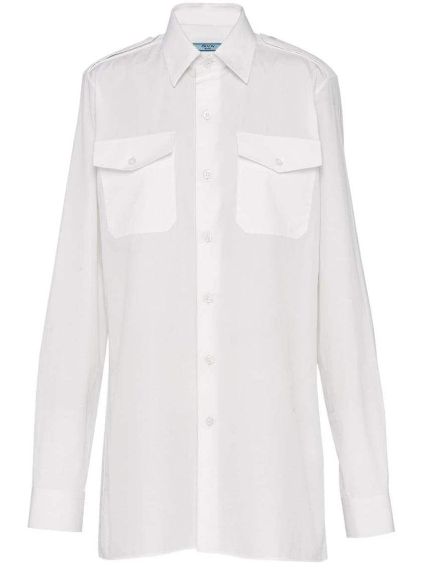 Prada Longline Shirt With Pointed Collar And Chest Pockets In White