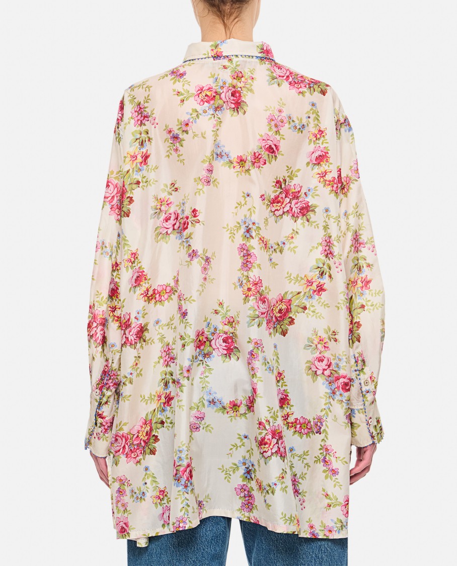 Péro White Wide Floral Print Shirt In Multicolor