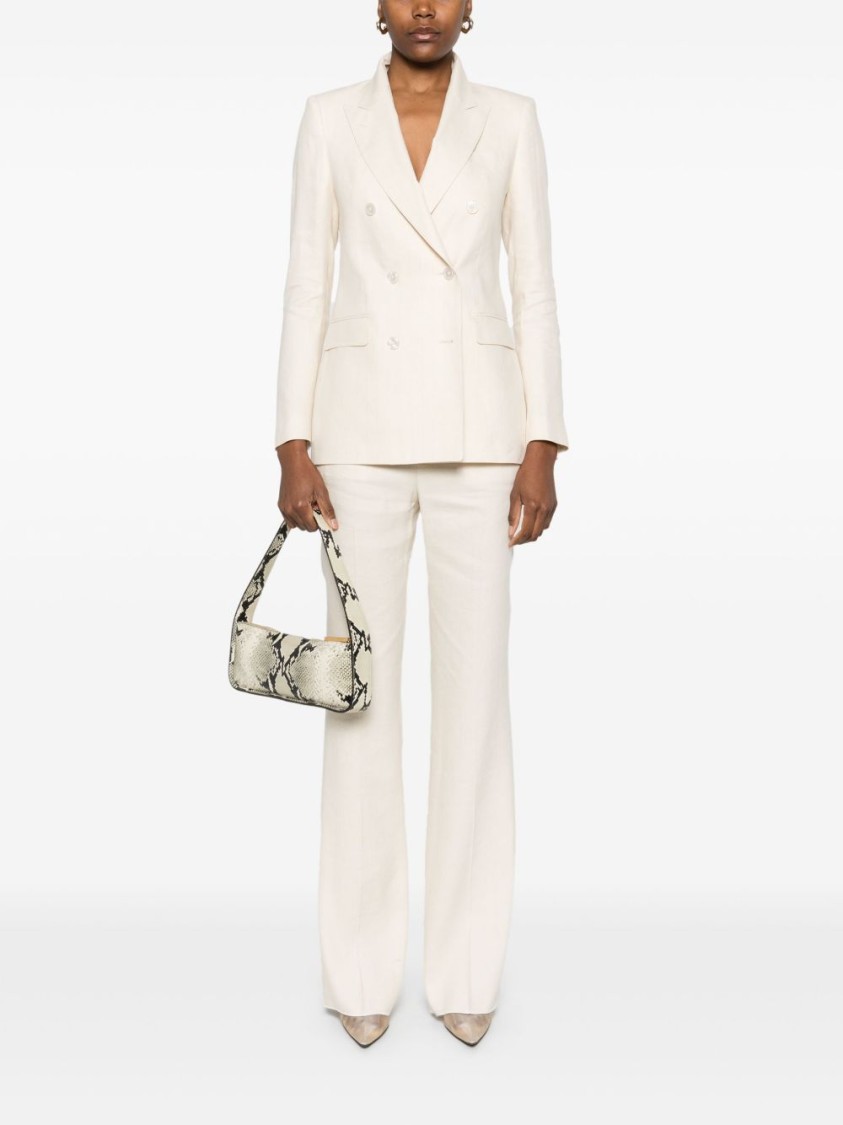 Tagliatore Double-breasted Blazer With Flared Trousers In Textured Fabric In Neutrals