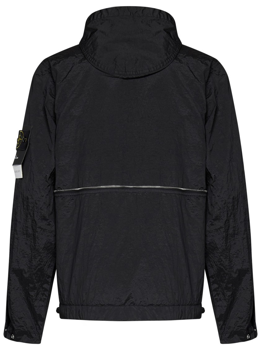 Stone Island Hooded Nylon Jacket Adjustable Drawstring In Black