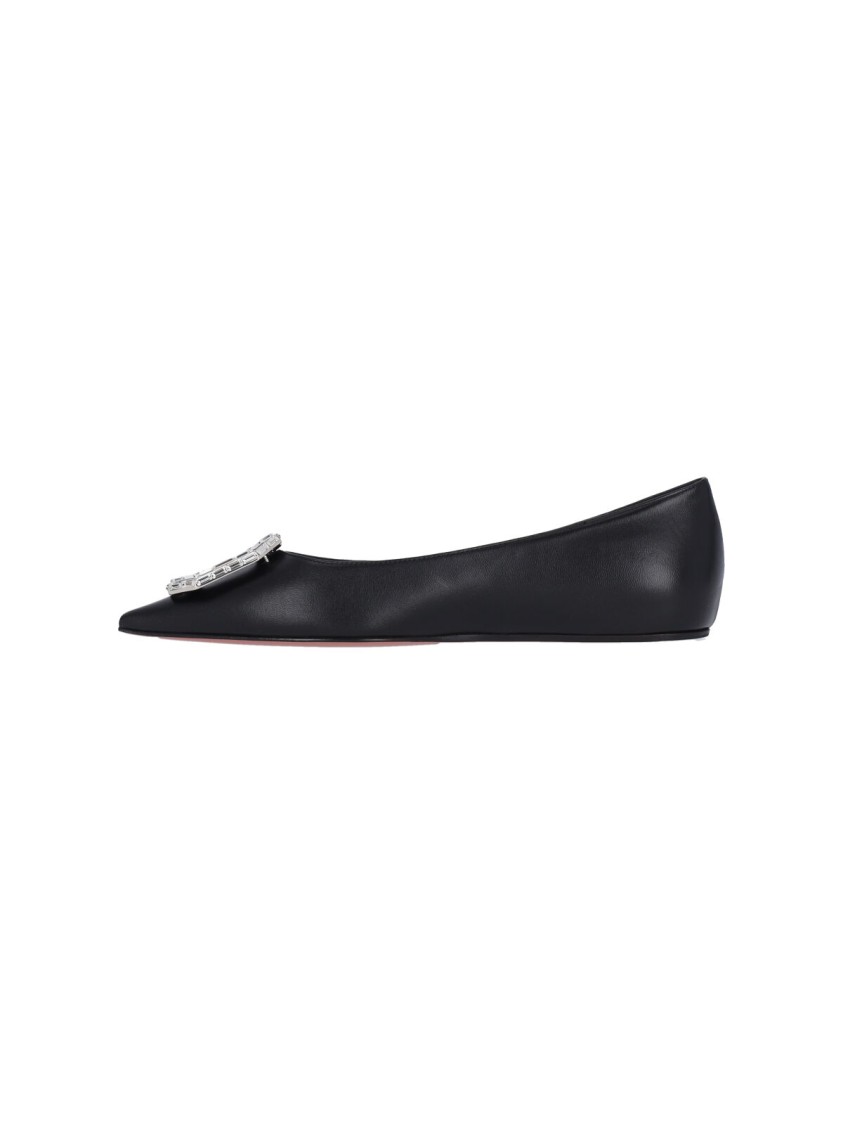 AMINA MUADDI AMINA MUADDI CAMELIA BALLERINAS IN BLACK HAMMERED LEATHER 