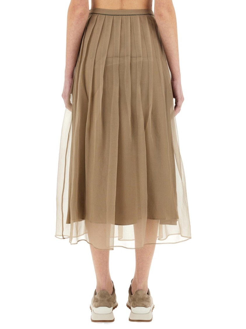 Shop Brunello Cucinelli Silk Pleated Midi Skirt In Neutrals