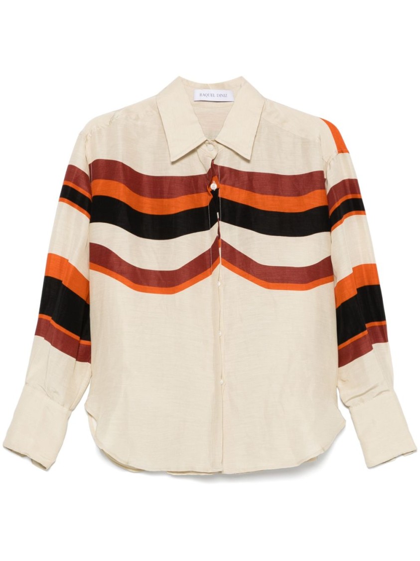 Shop Raquel Diniz Ivory Linen Shirt With Colorful Stripes In Neutrals