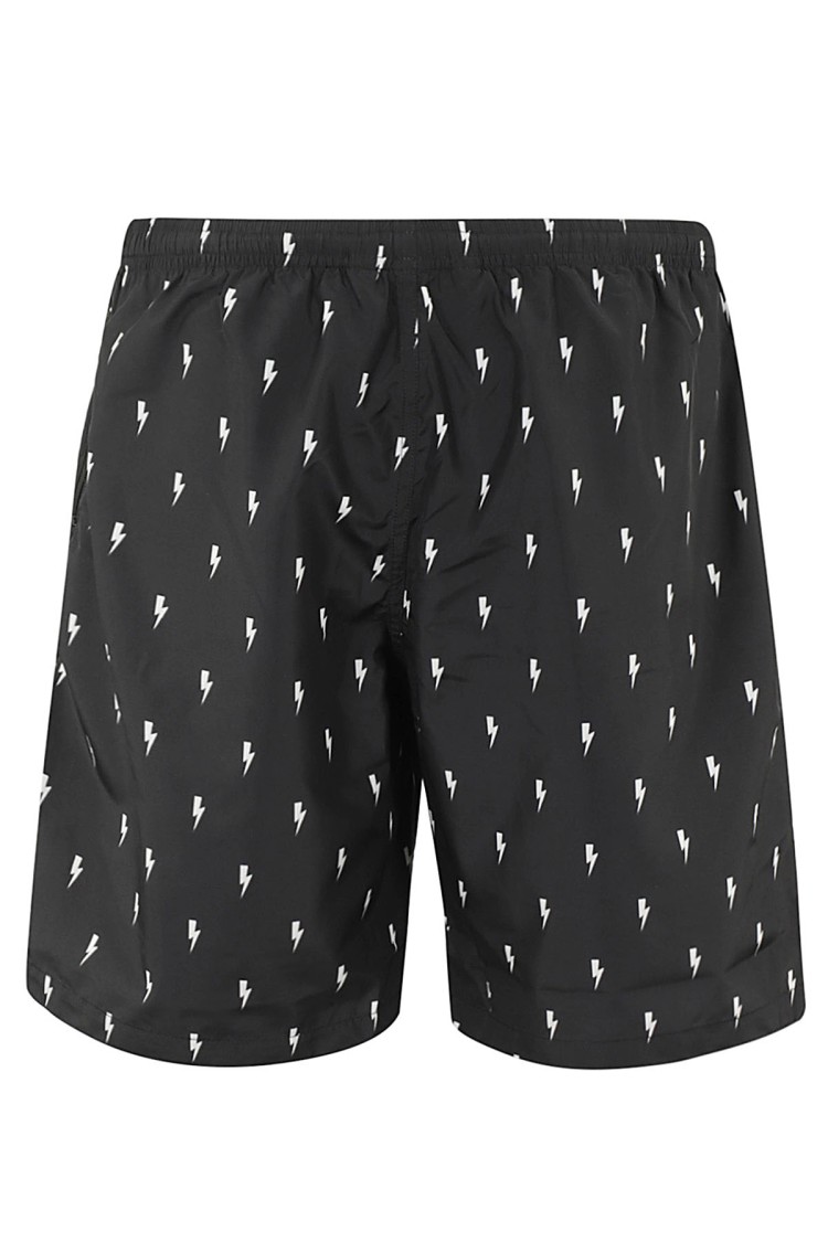 Neil Barrett All Over Thunderbolt Printed Swim Shorts In Black