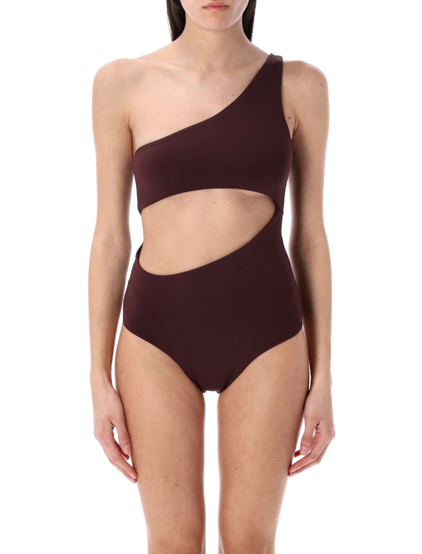 Magda Butrym One Shoulder Cut-out High-leg Swimsuit In Neutrals
