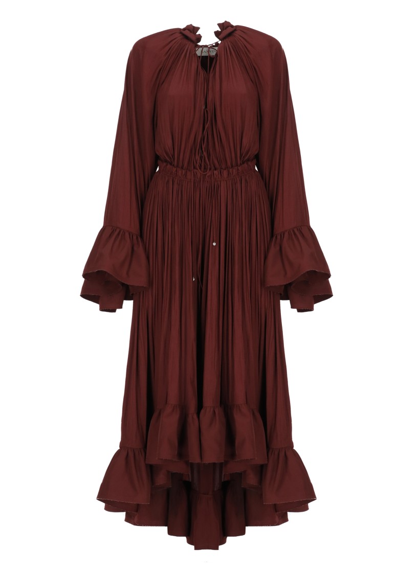Lanvin Bordeaux Pleated Midi Dress