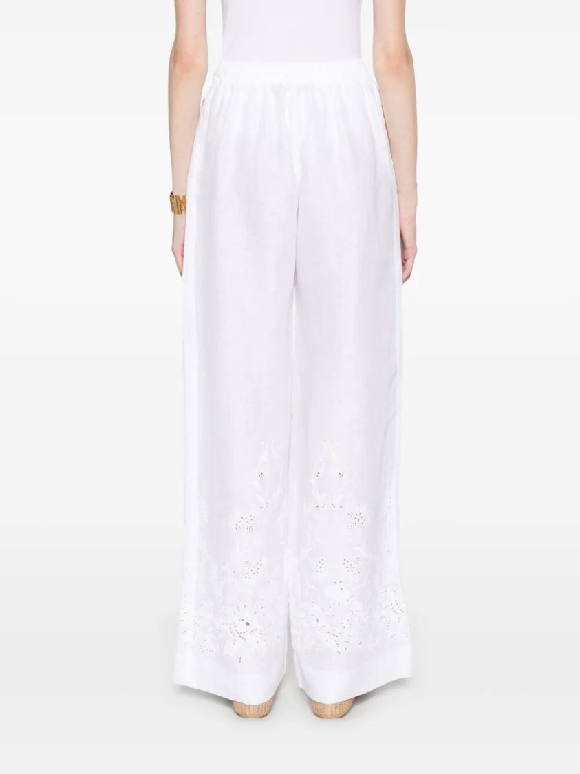 Ermanno Scervino Wide-leg Linen Pants With Intricate Embroidery In White