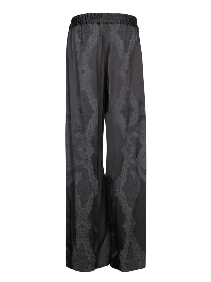 La Doublej La Double J Wide-leg Black Trousers With Pattern In Black