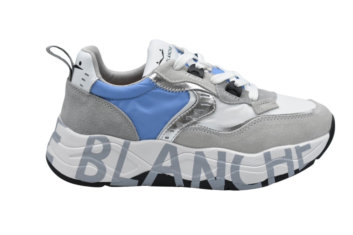 Shop Voile Blanche White And Light Blue Accents Sneakers In Grey