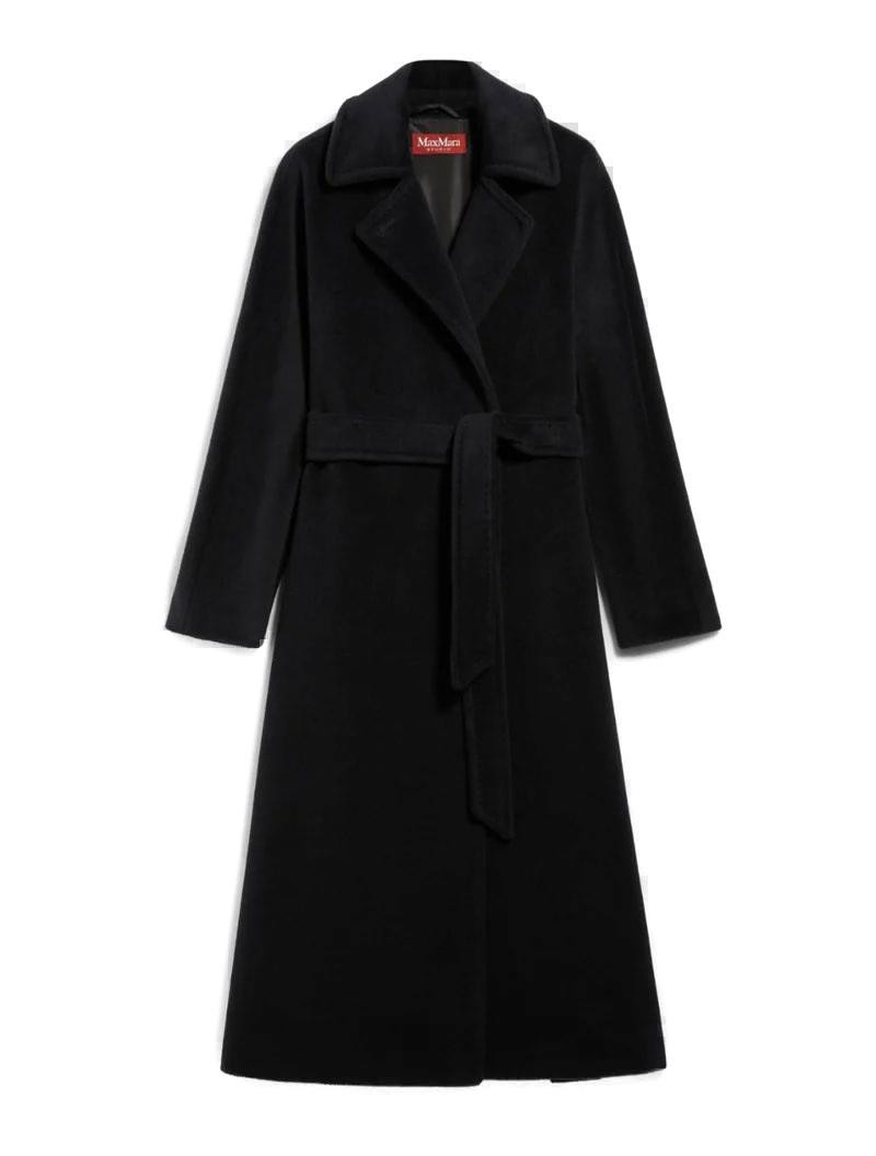 Max Mara Long Virgin Wool Coat With Pointed Collar In Black