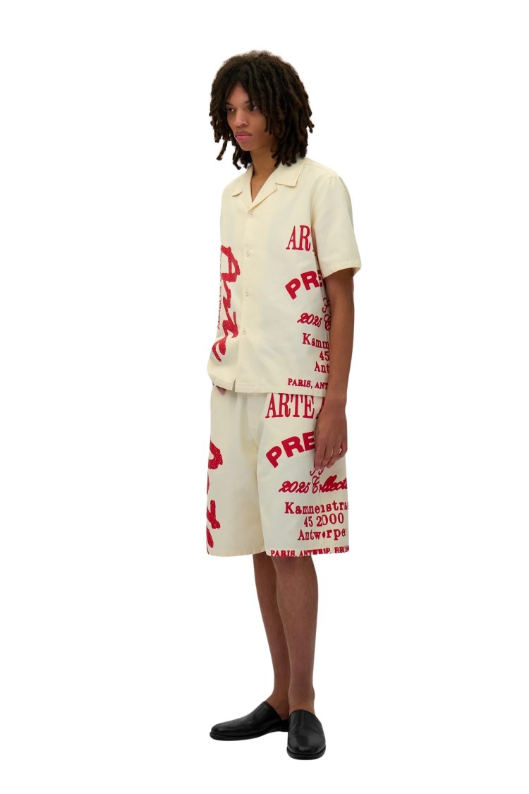 Arte Antwerp Red Print Beige Shirt In Neutral
