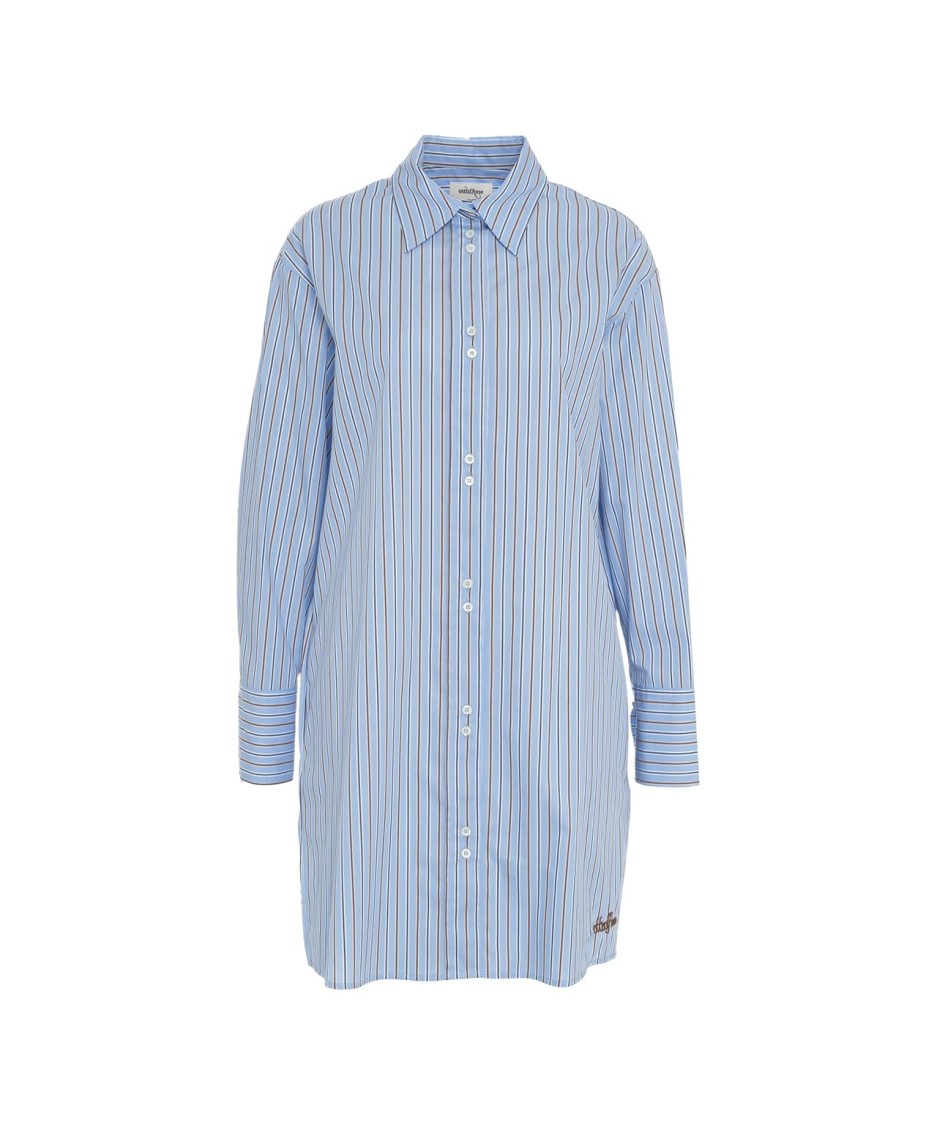 Ottod'ame Blue Striped Blouse With Chic Rounded Hem And Button Closure In Blue