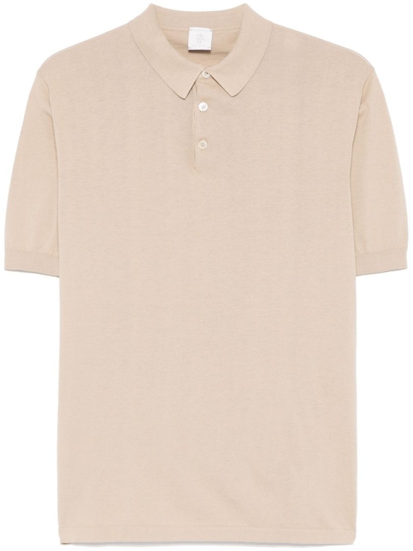Eleventy Short-sleeved Polo With Classic Collar And Design In Neutrals