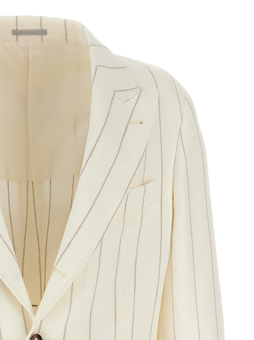 Brunello Cucinelli Pinstriped Deconstructed Blazer Beige
